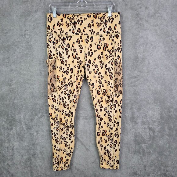 Womens Fabletics Power Hold Brown Animal Print Leggings Ankle Polyester Size L - Picture 2 of 10